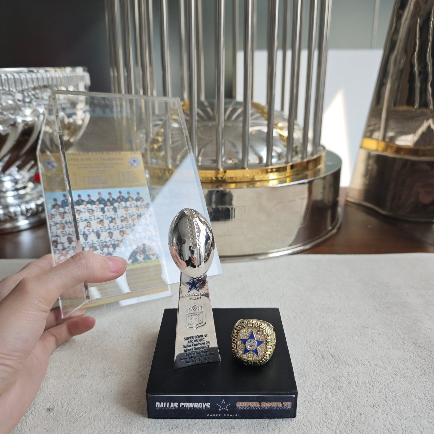 1972 Dallas Cowboys Super Bowl VI Championship Trophy Display Case