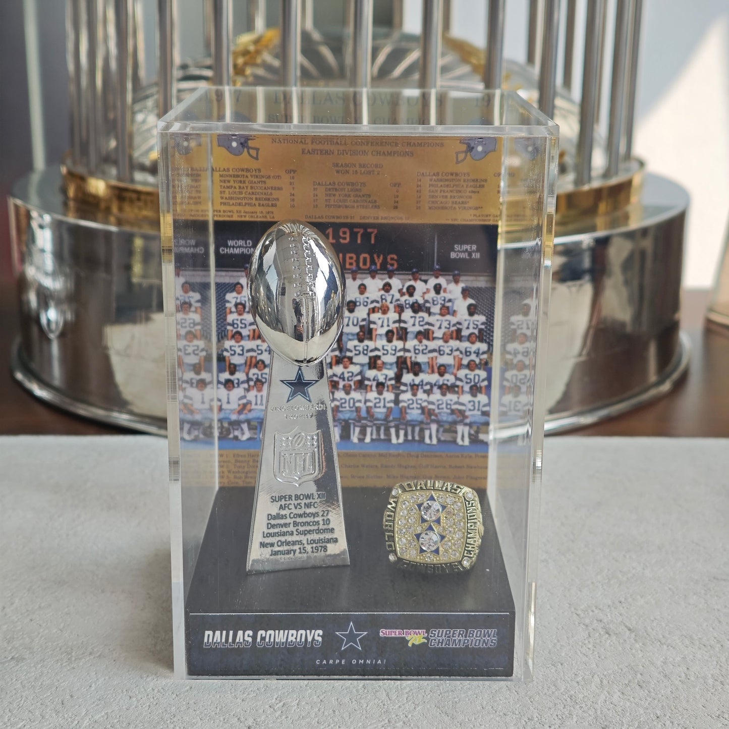 1978 Dallas Cowboys Super Bowl XII Championship Trophy Display Case