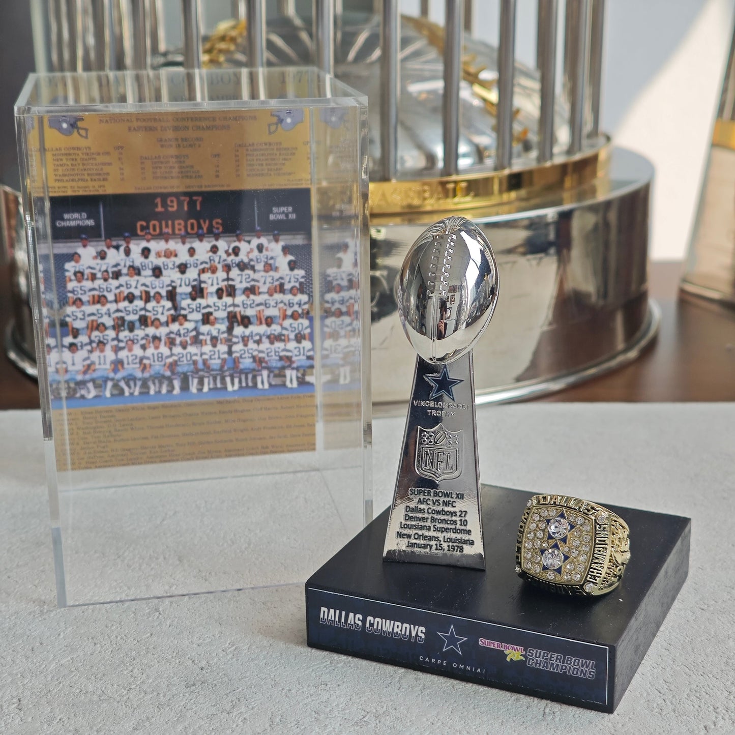 1978 Dallas Cowboys Super Bowl XII Championship Trophy Display Case