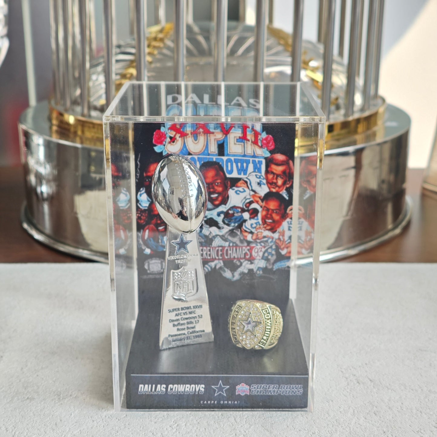 1993 Dallas Cowboys Super Bowl XXVII Championship Trophy Display Case