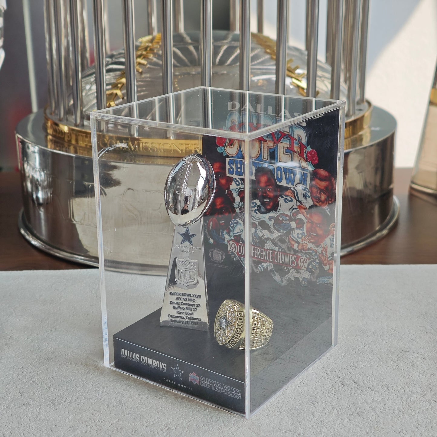 1993 Dallas Cowboys Super Bowl XXVII Championship Trophy Display Case