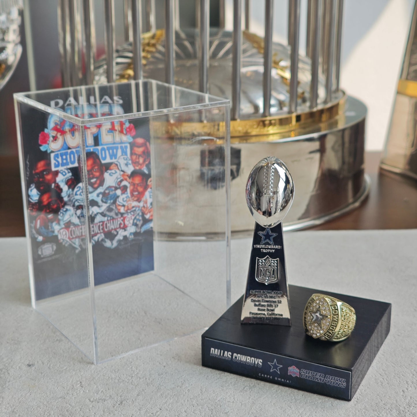 1993 Dallas Cowboys Super Bowl XXVII Championship Trophy Display Case