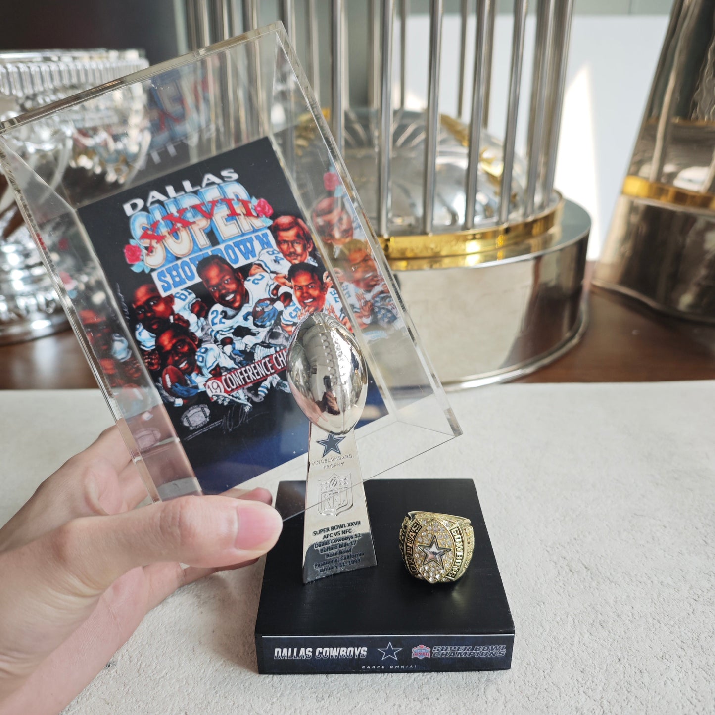 1993 Dallas Cowboys Super Bowl XXVII Championship Trophy Display Case