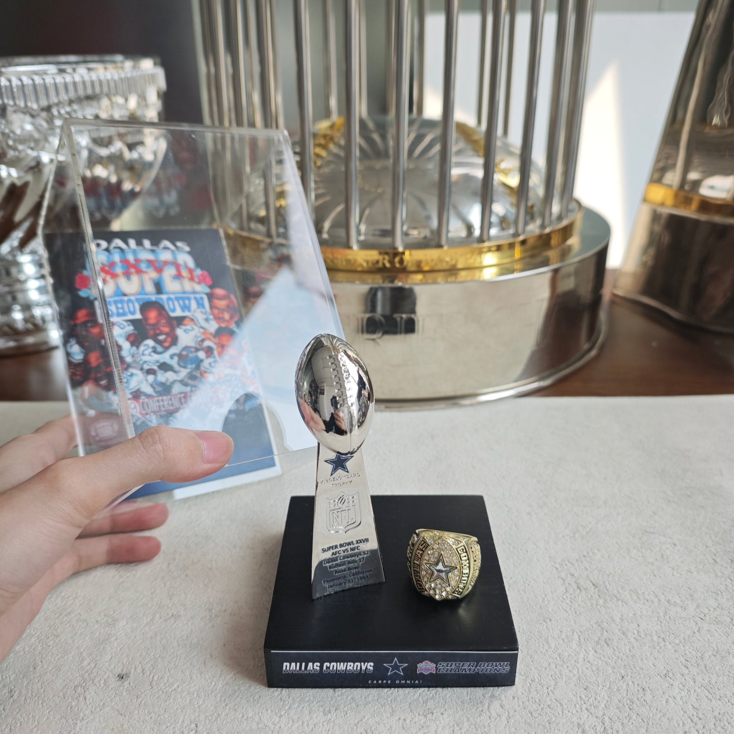 1993 Dallas Cowboys Super Bowl XXVII Championship Trophy Display Case