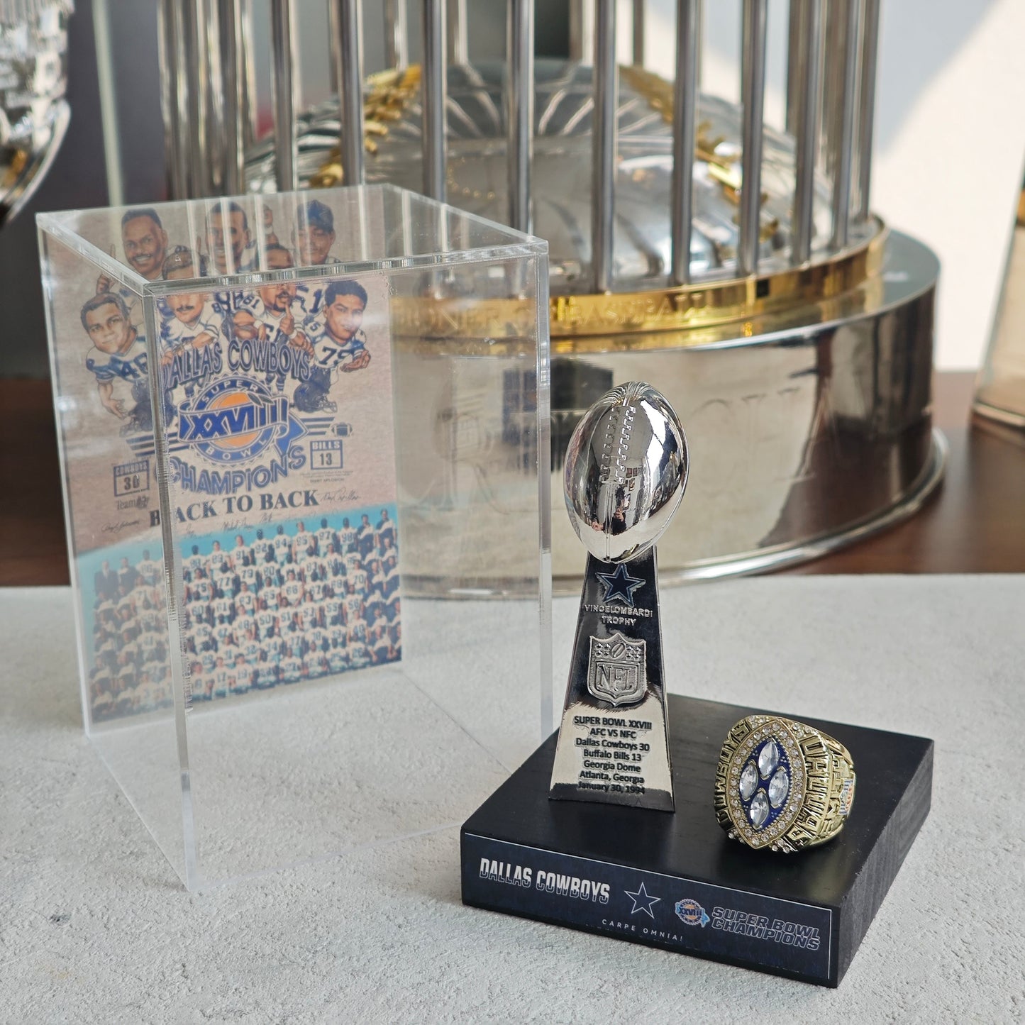 1994 Dallas Cowboys Super Bowl XXVIII Championship Trophy Display Case