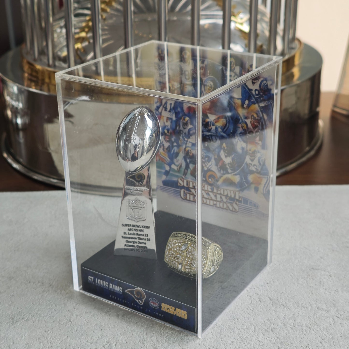 2000 Los Angles Rams Super Bowl XXXIV Championship Trophy Display Case
