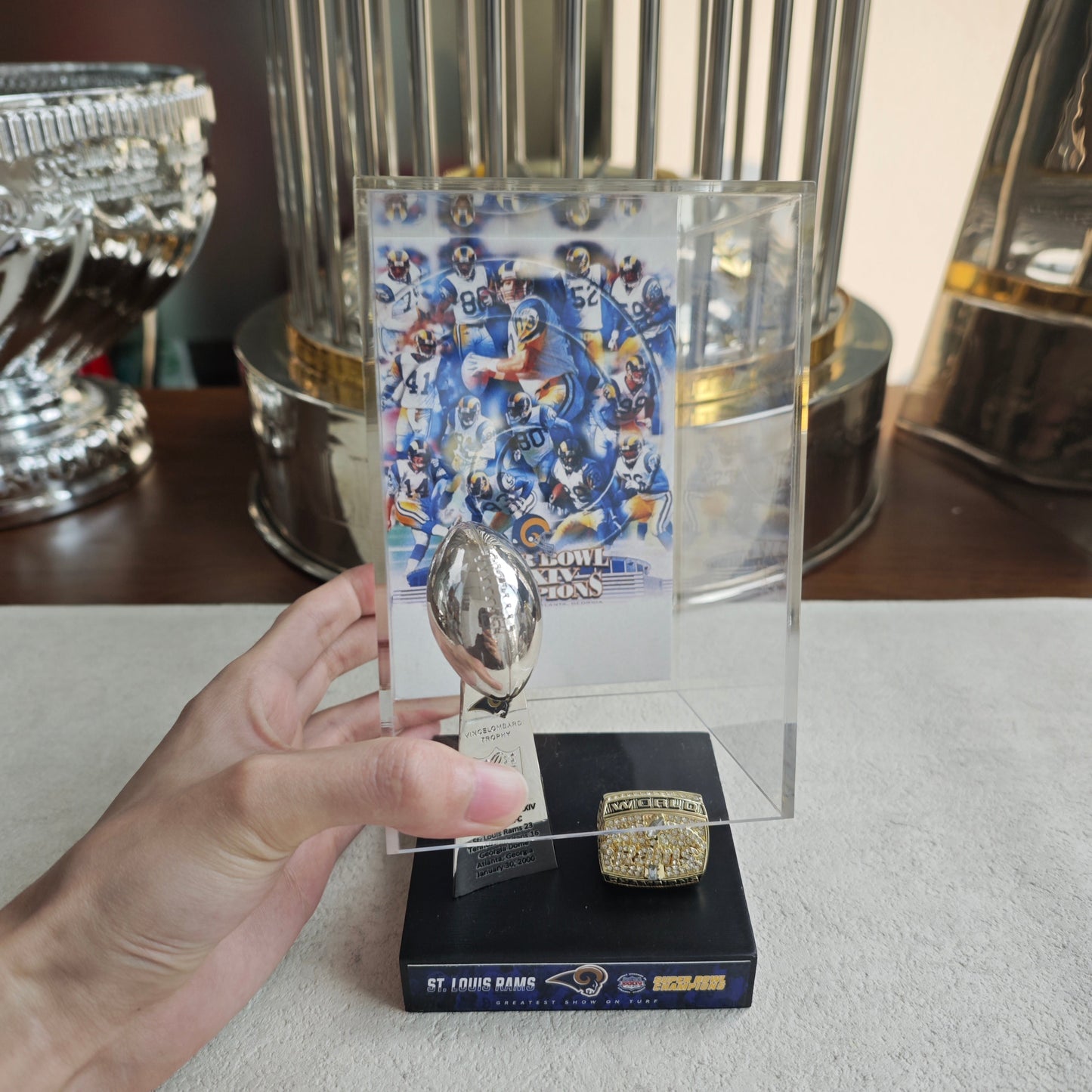 2000 Los Angles Rams Super Bowl XXXIV Championship Trophy Display Case