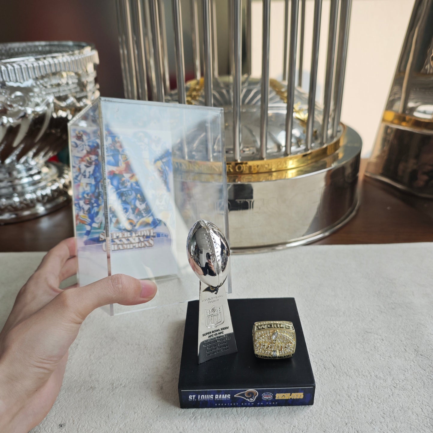 2000 Los Angles Rams Super Bowl XXXIV Championship Trophy Display Case