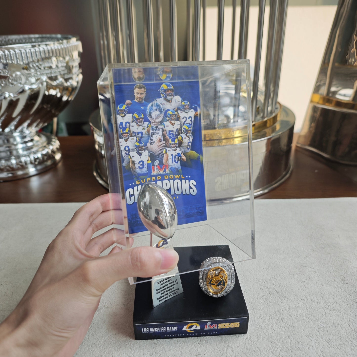 2022 Los Angles Rams Super Bowl LVI Championship Trophy Display Case