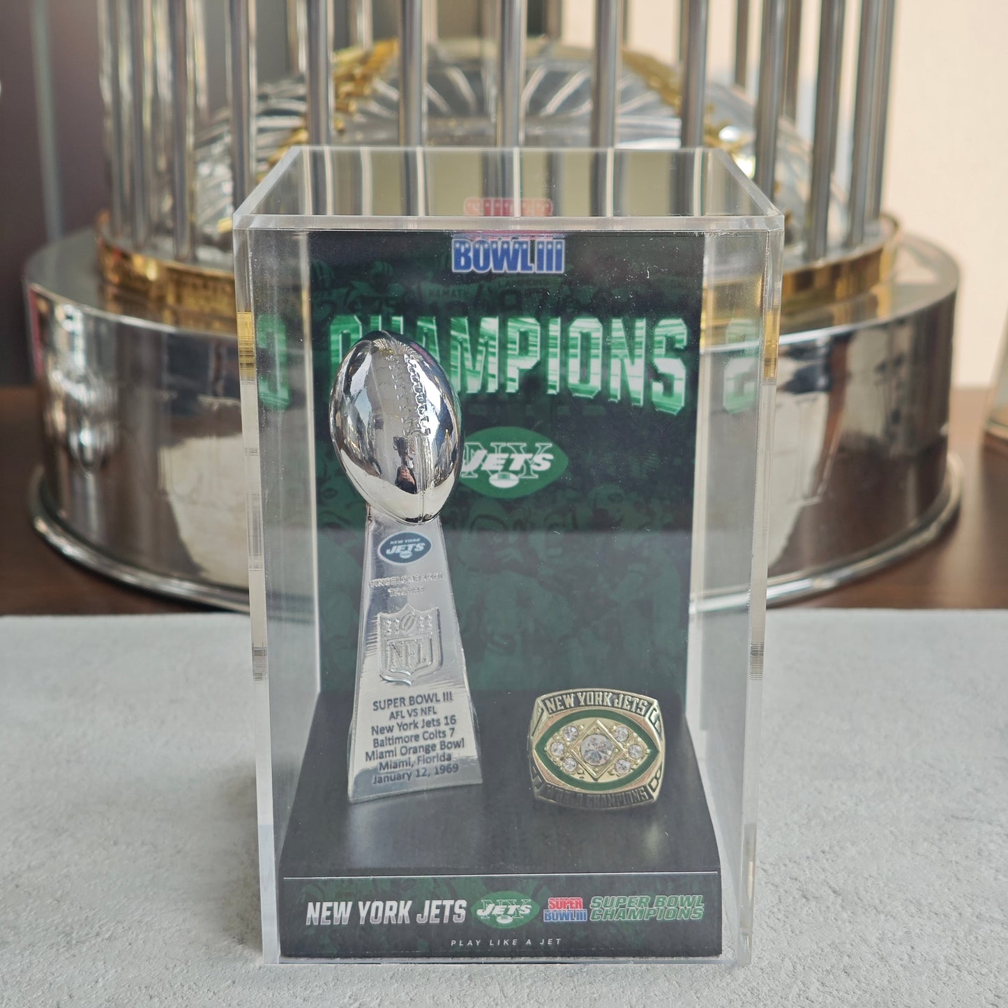 1969 New York Jets Super Bowl III Championship Trophy Display Case