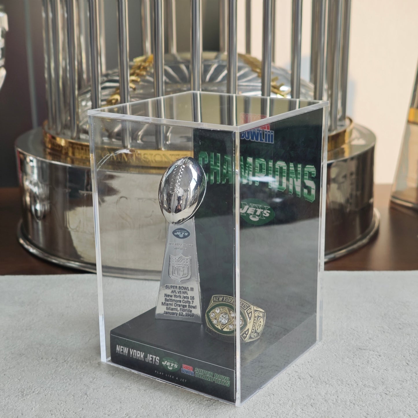 1969 New York Jets Super Bowl III Championship Trophy Display Case