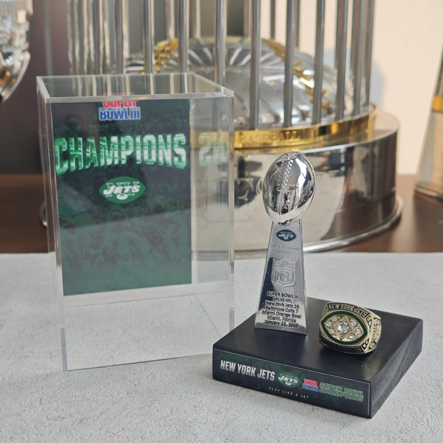 1969 New York Jets Super Bowl III Championship Trophy Display Case