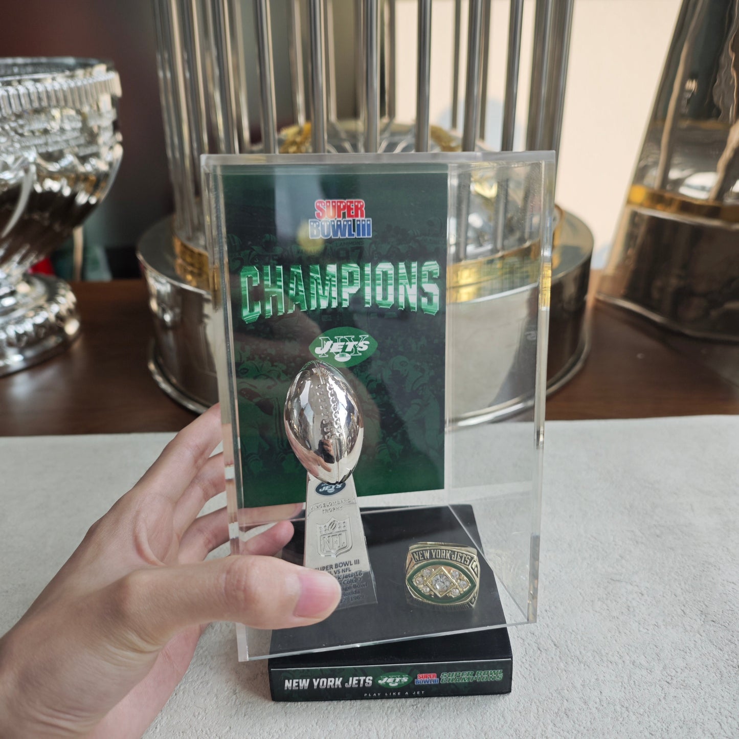 1969 New York Jets Super Bowl III Championship Trophy Display Case