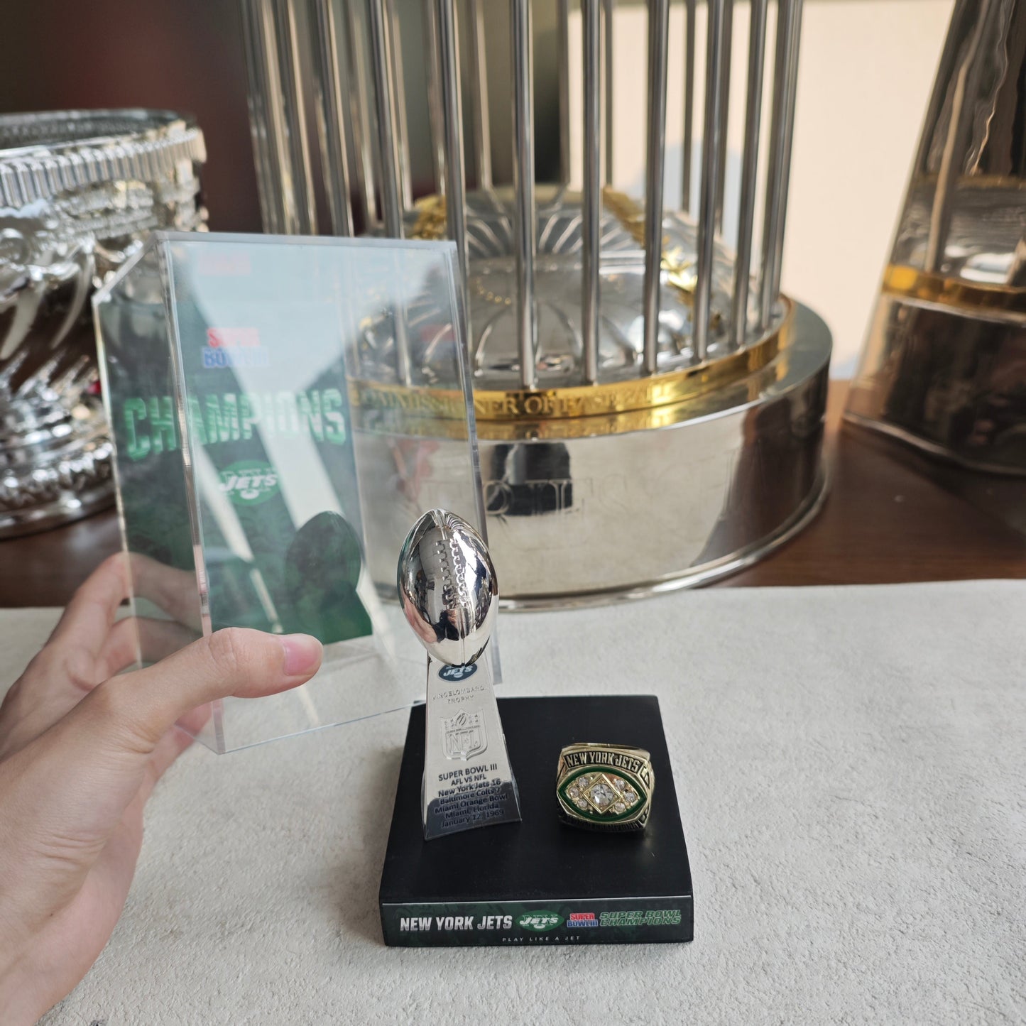 1969 New York Jets Super Bowl III Championship Trophy Display Case
