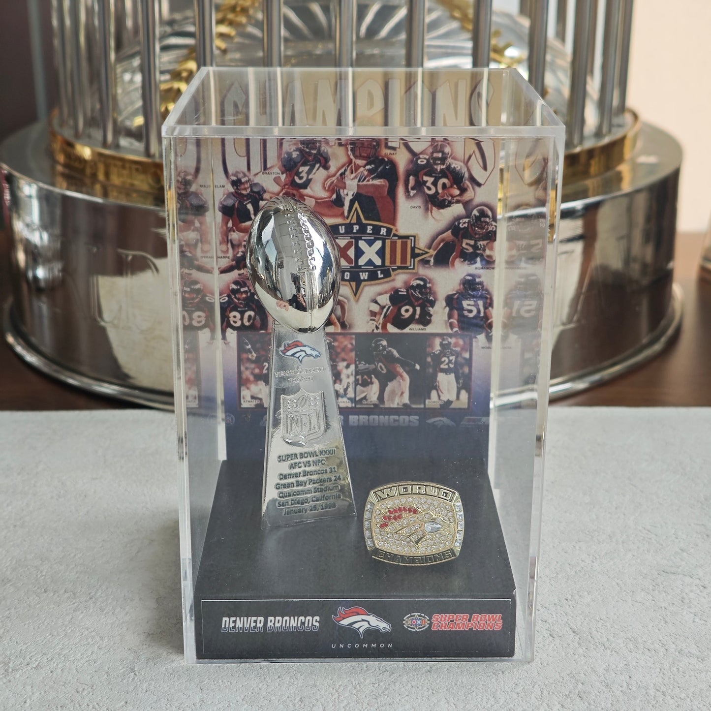 1998 Denver Broncos Super Bowl XXXII Championship Trophy Display Case