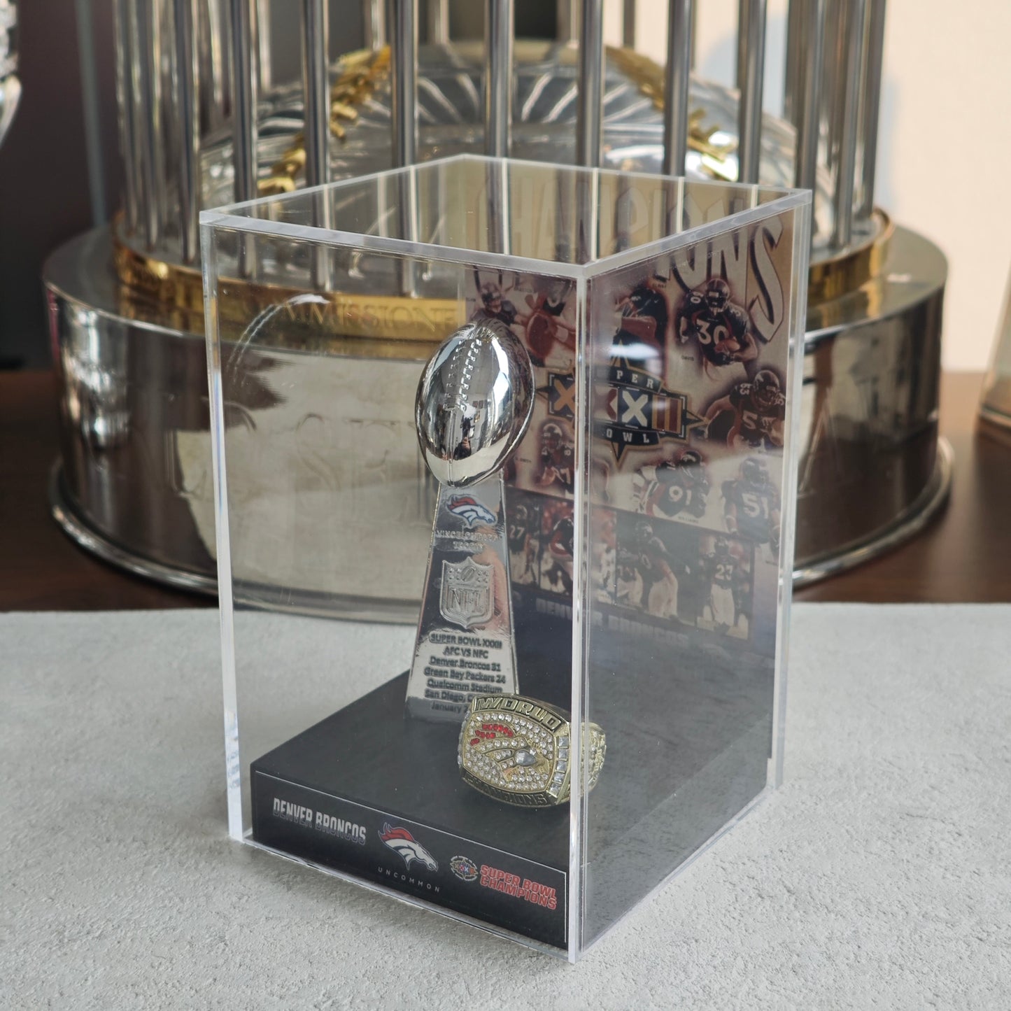 1998 Denver Broncos Super Bowl XXXII Championship Trophy Display Case