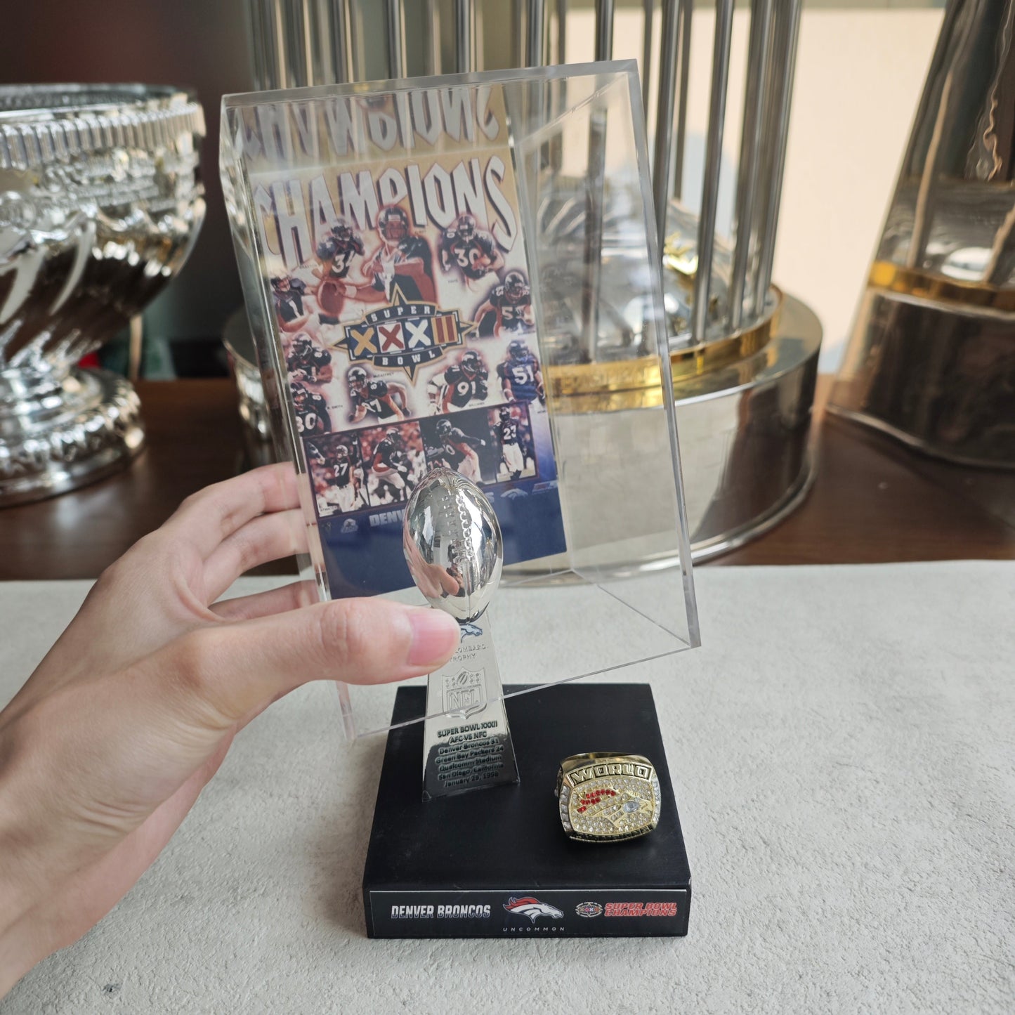 1998 Denver Broncos Super Bowl XXXII Championship Trophy Display Case
