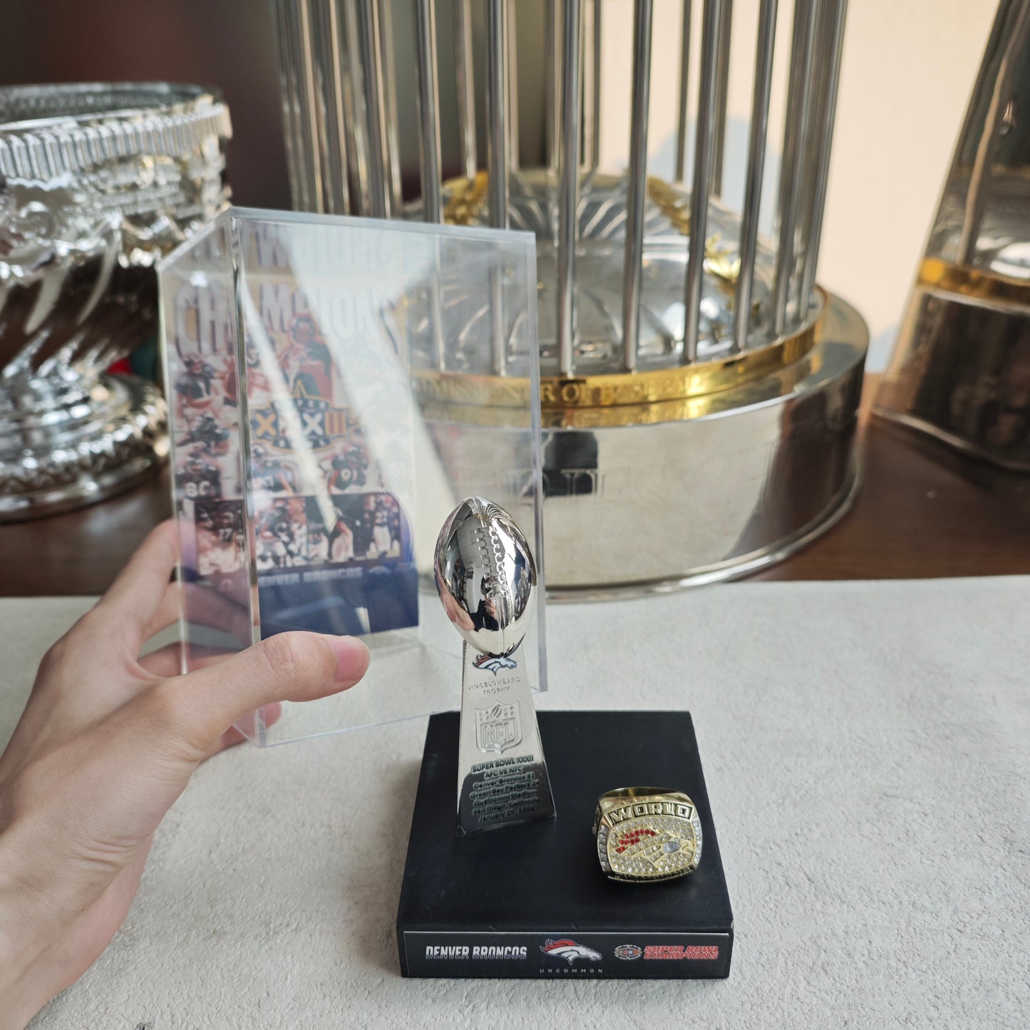 1998 Denver Broncos Super Bowl XXXII Championship Trophy Display Case