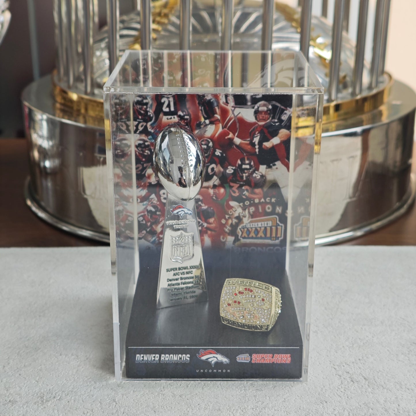 1999 Denver Broncos Super Bowl XXXIII Championship Trophy Display Case