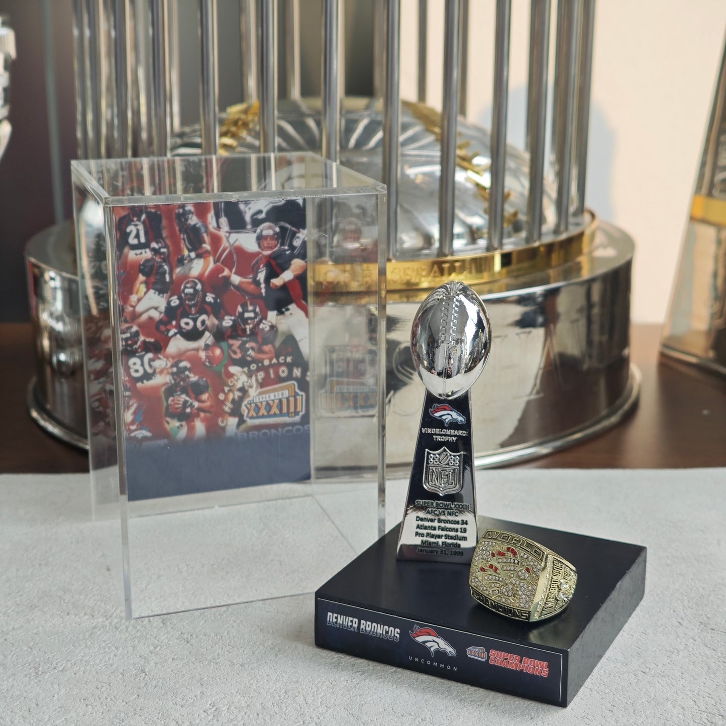 1999 Denver Broncos Super Bowl XXXIII Championship Trophy Display Case