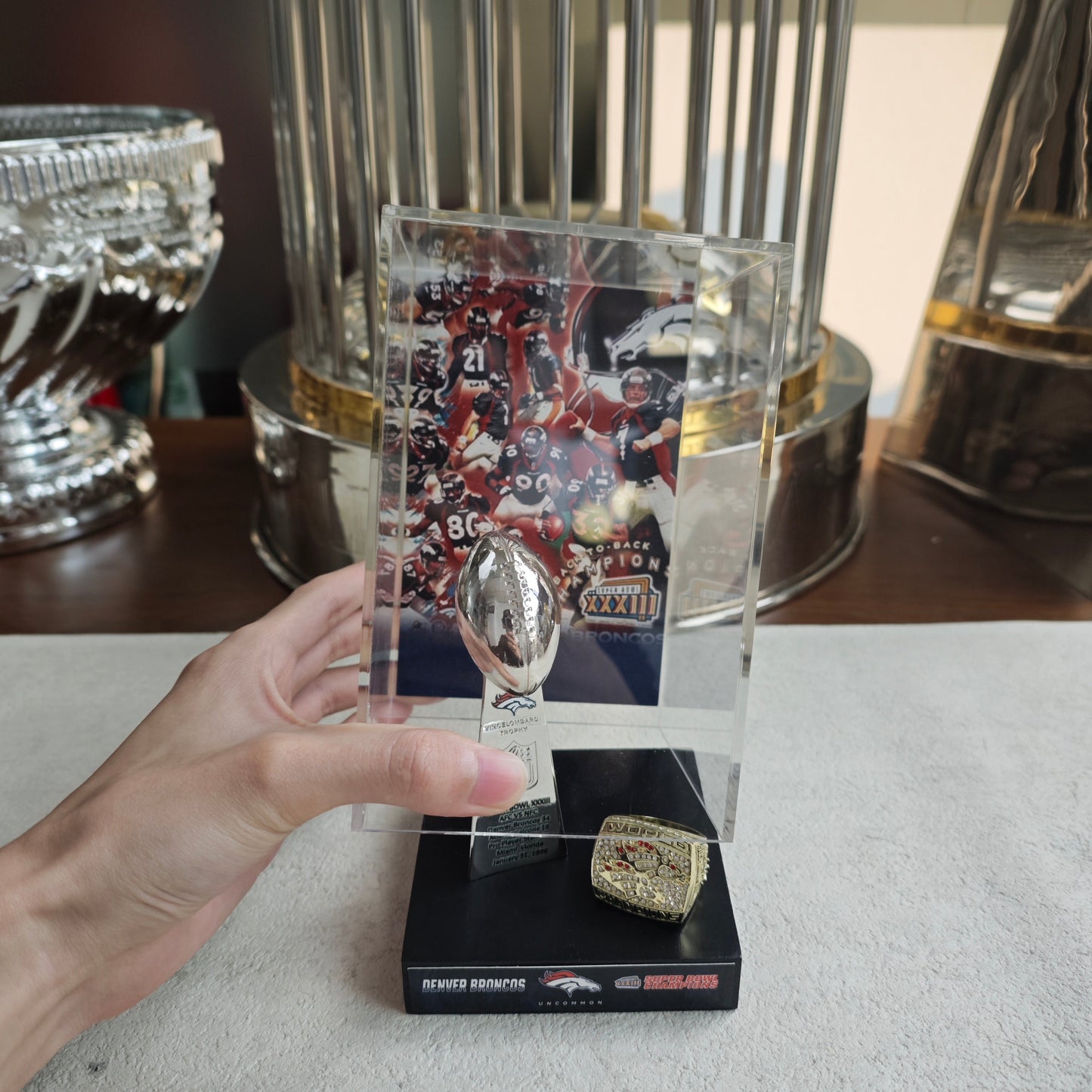 1999 Denver Broncos Super Bowl XXXIII Championship Trophy Display Case