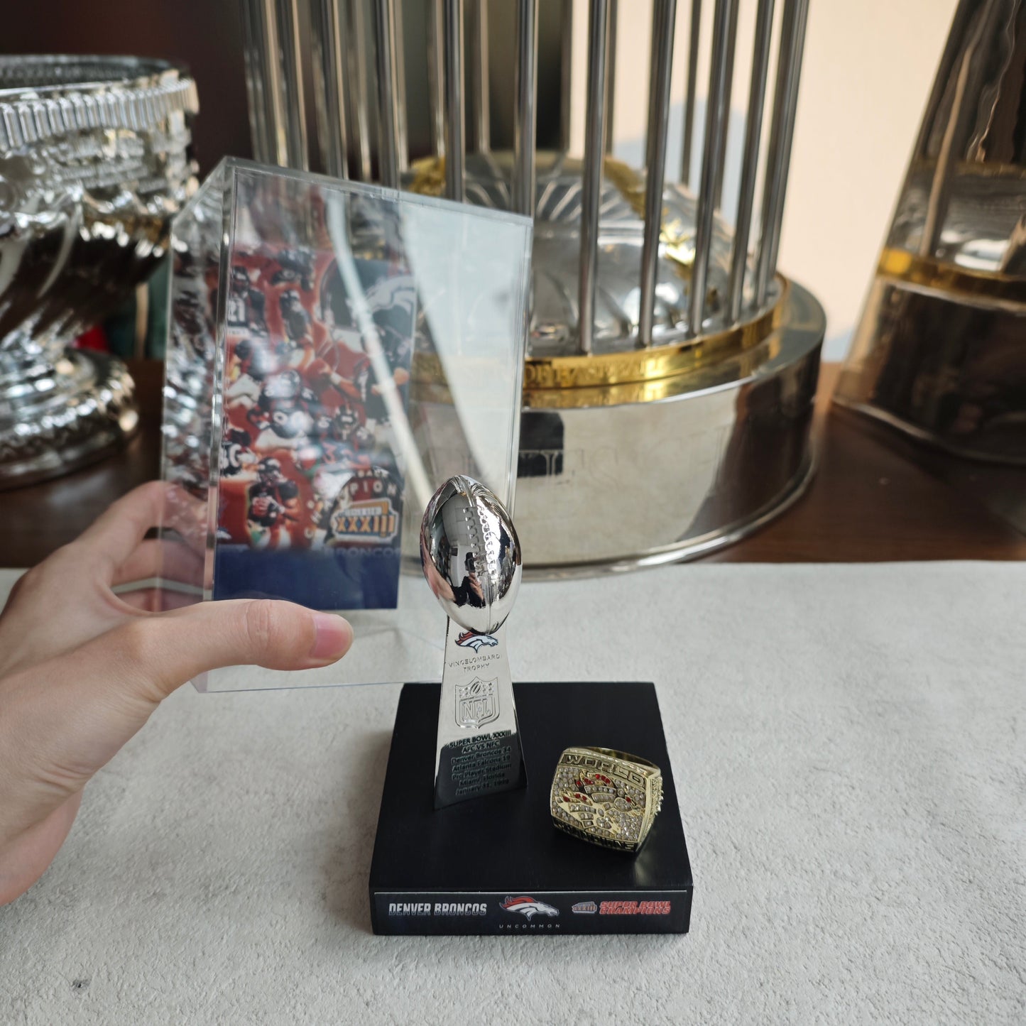 1999 Denver Broncos Super Bowl XXXIII Championship Trophy Display Case