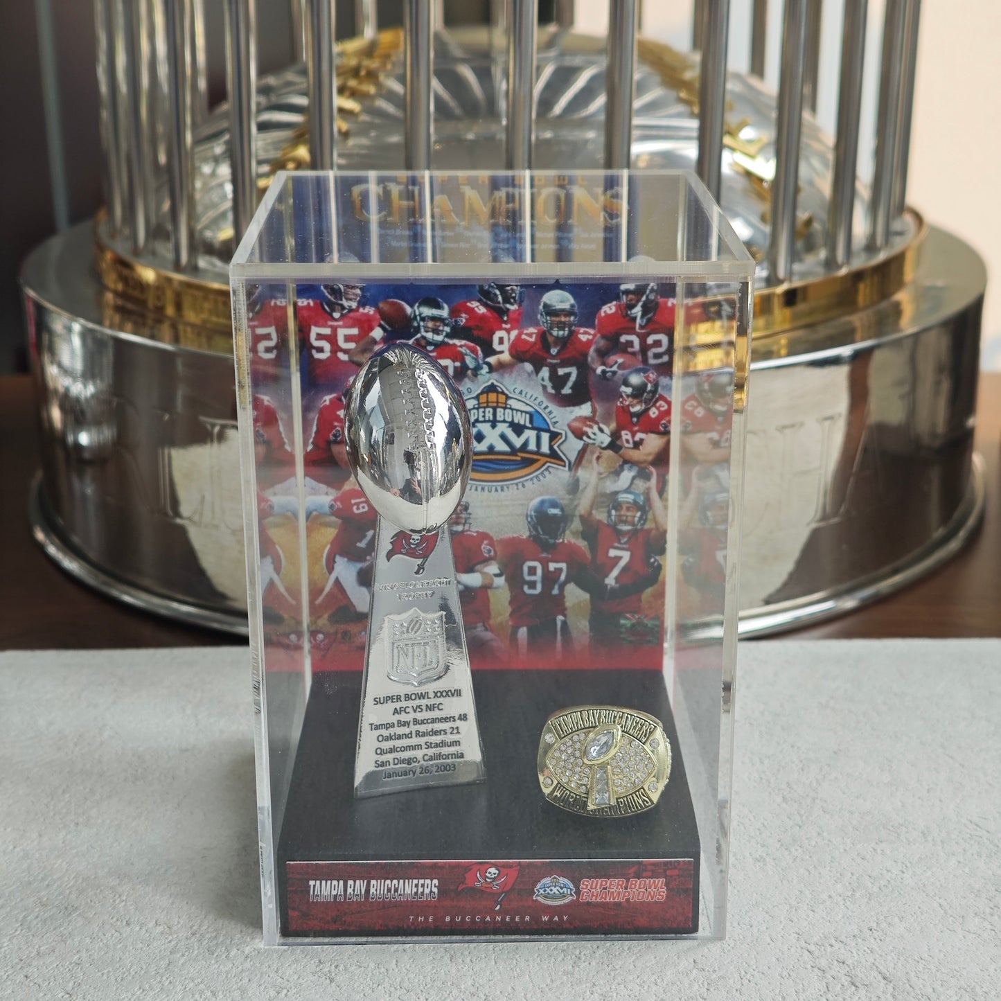 2003 Tampa Bay Buccaneers Super Bowl XXXVII Championship Trophy Display Case