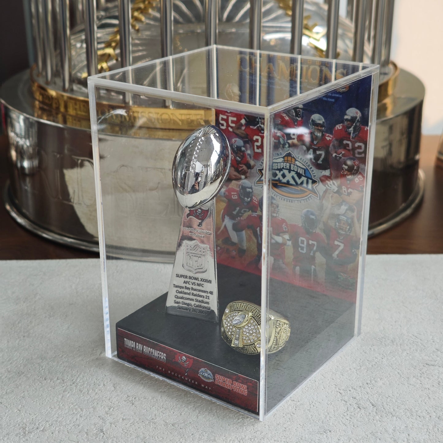 2003 Tampa Bay Buccaneers Super Bowl XXXVII Championship Trophy Display Case
