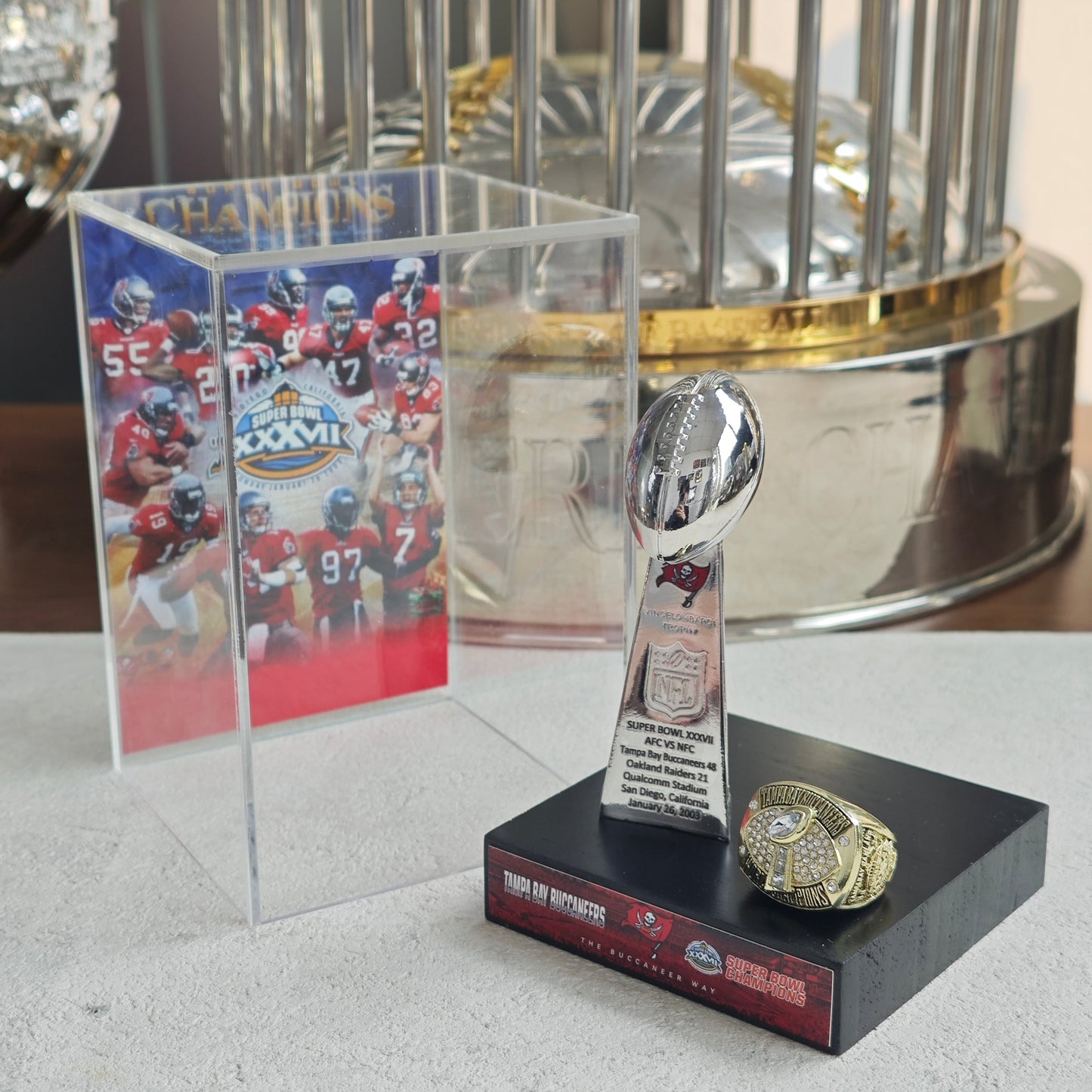 2003 Tampa Bay Buccaneers Super Bowl XXXVII Championship Trophy Display Case