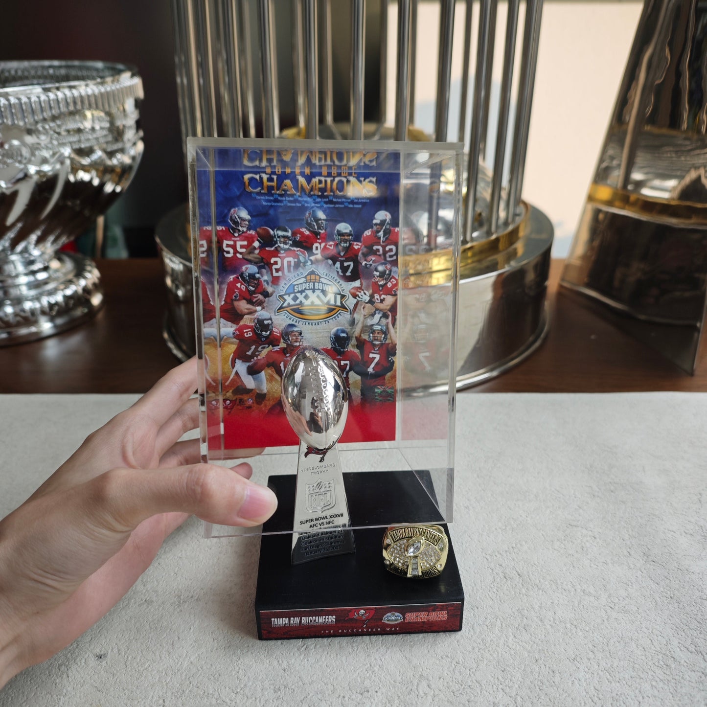 2003 Tampa Bay Buccaneers Super Bowl XXXVII Championship Trophy Display Case