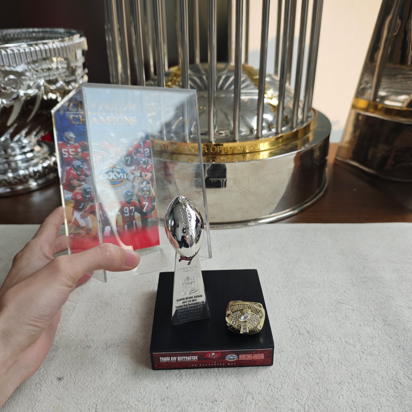 2003 Tampa Bay Buccaneers Super Bowl XXXVII Championship Trophy Display Case