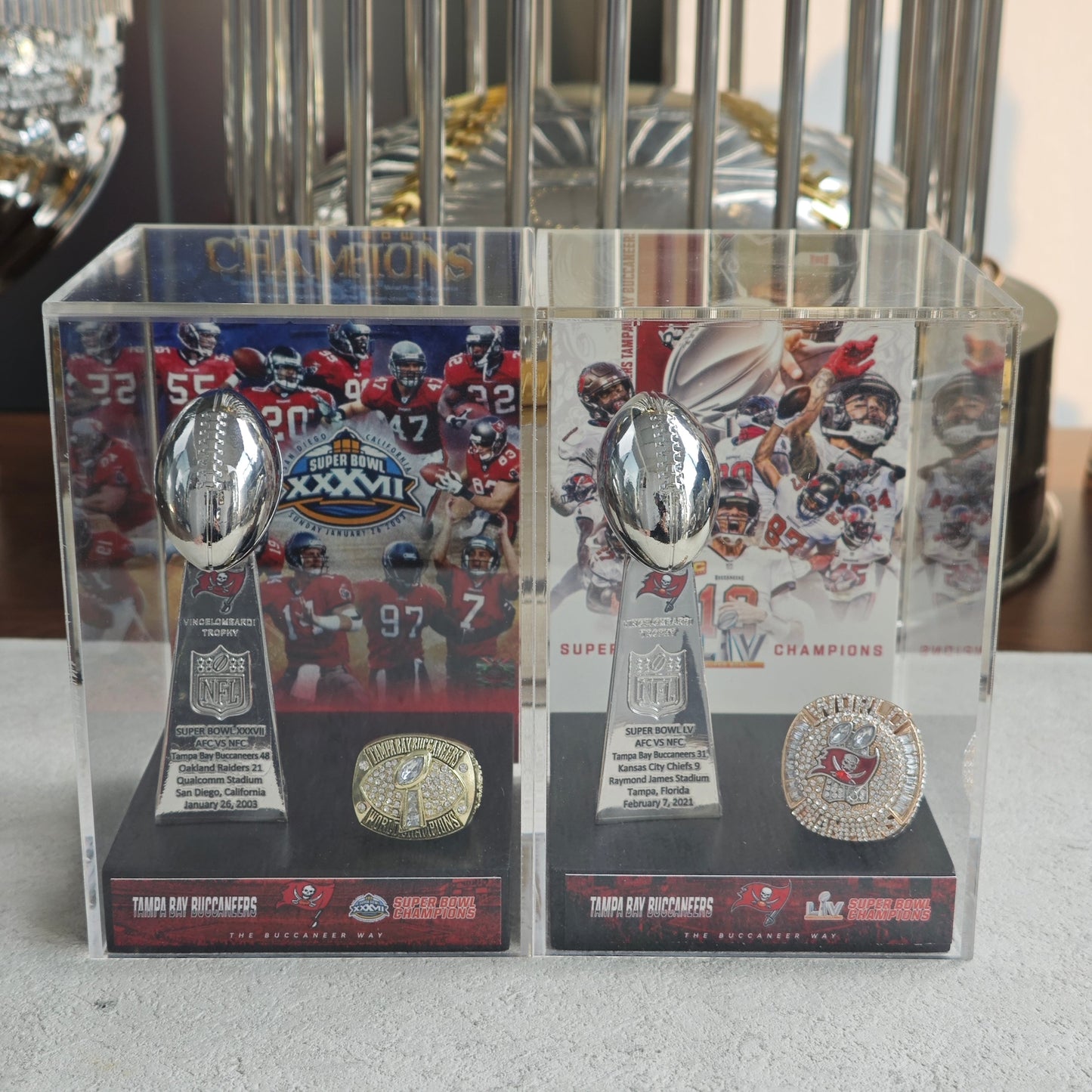 2003 Tampa Bay Buccaneers Super Bowl XXXVII Championship Trophy Display Case