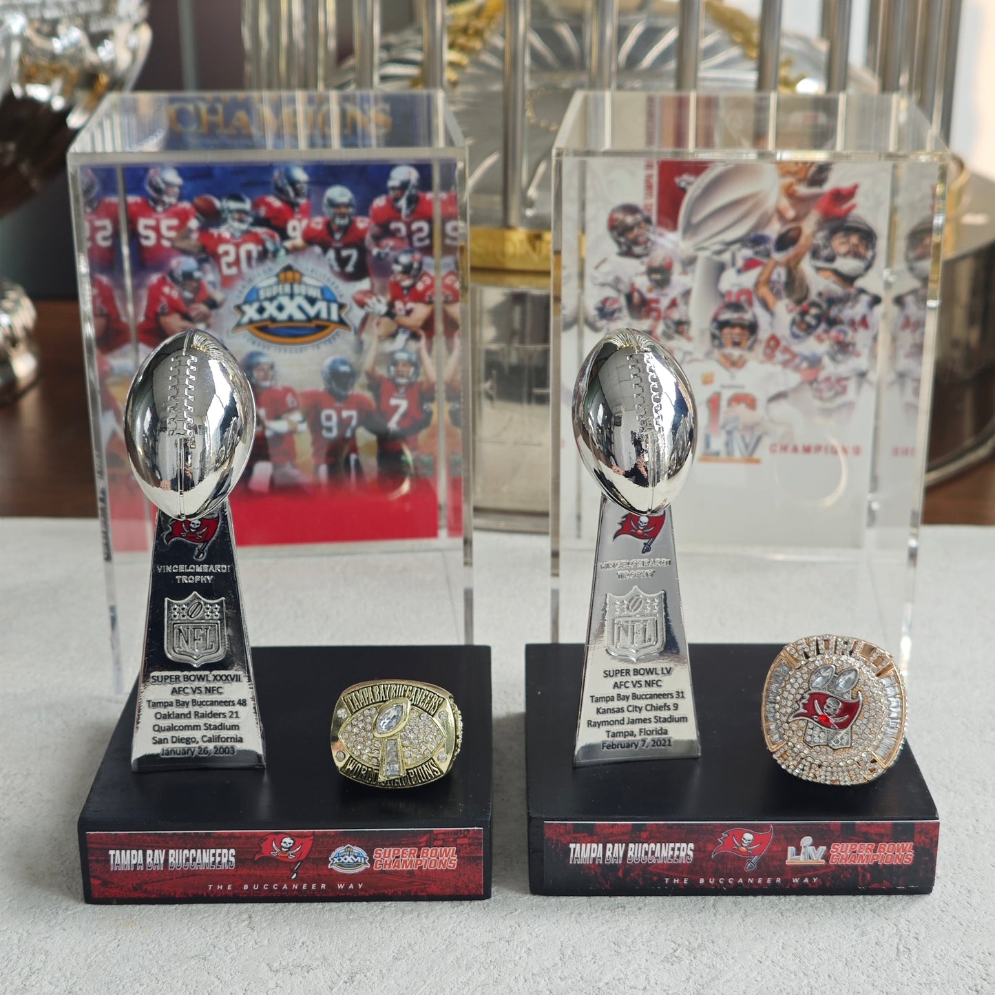 2003 Tampa Bay Buccaneers Super Bowl XXXVII Championship Trophy Display Case