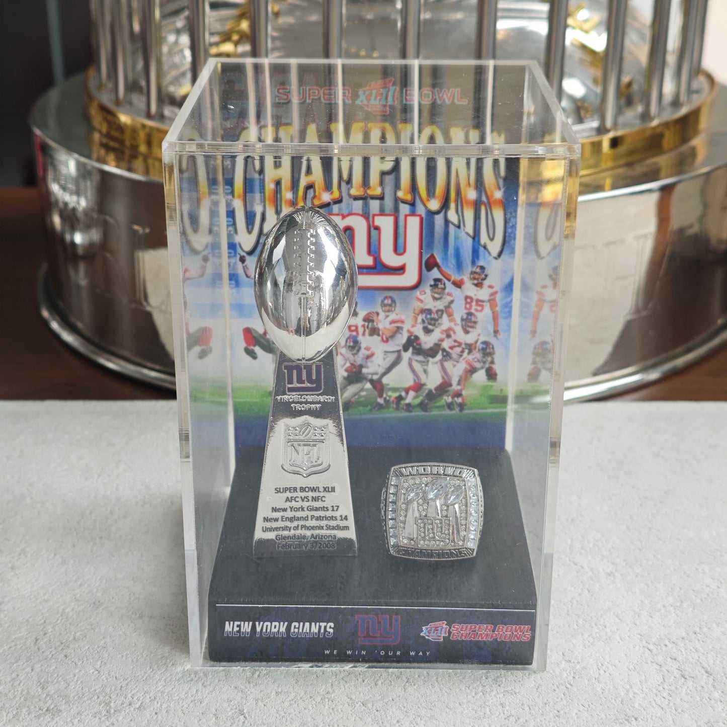 2008 New York Giants Super Bowl XLII Championship Trophy Display Case
