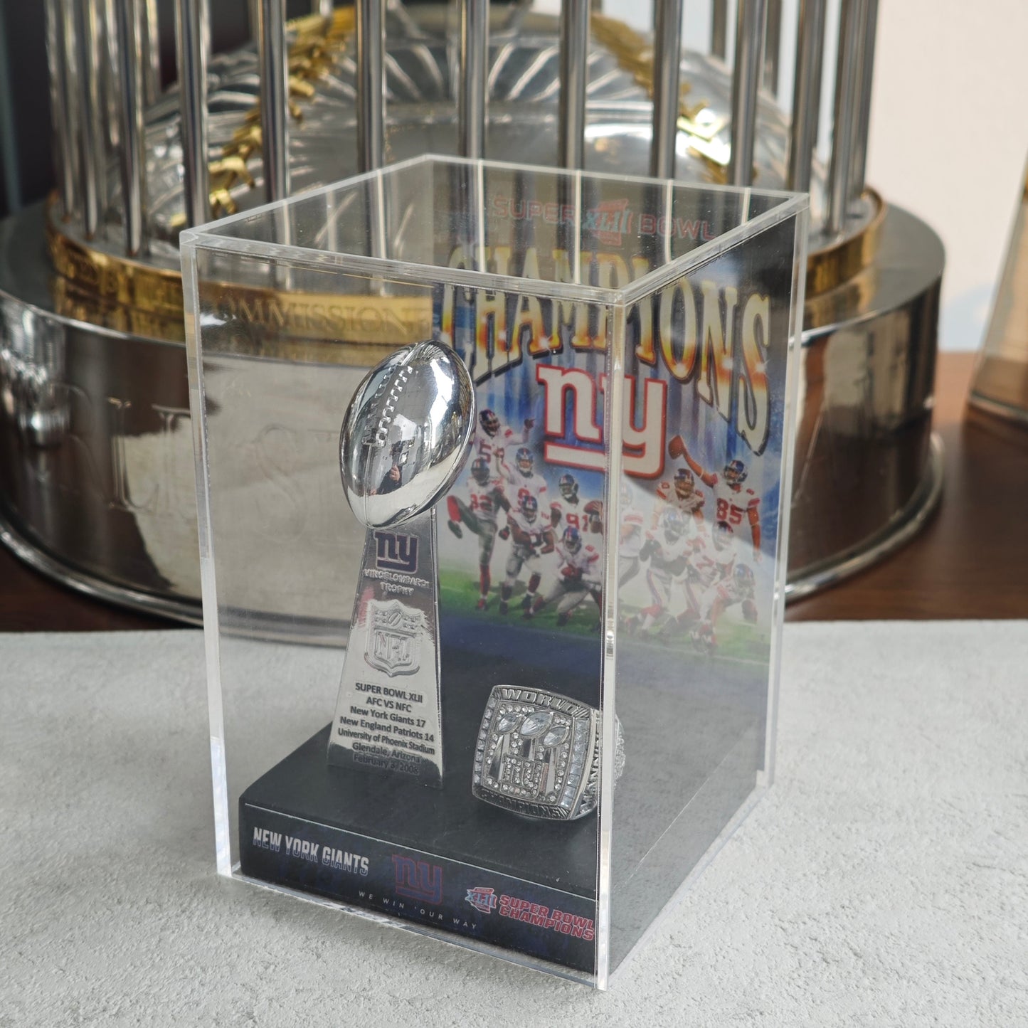 2008 New York Giants Super Bowl XLII Championship Trophy Display Case