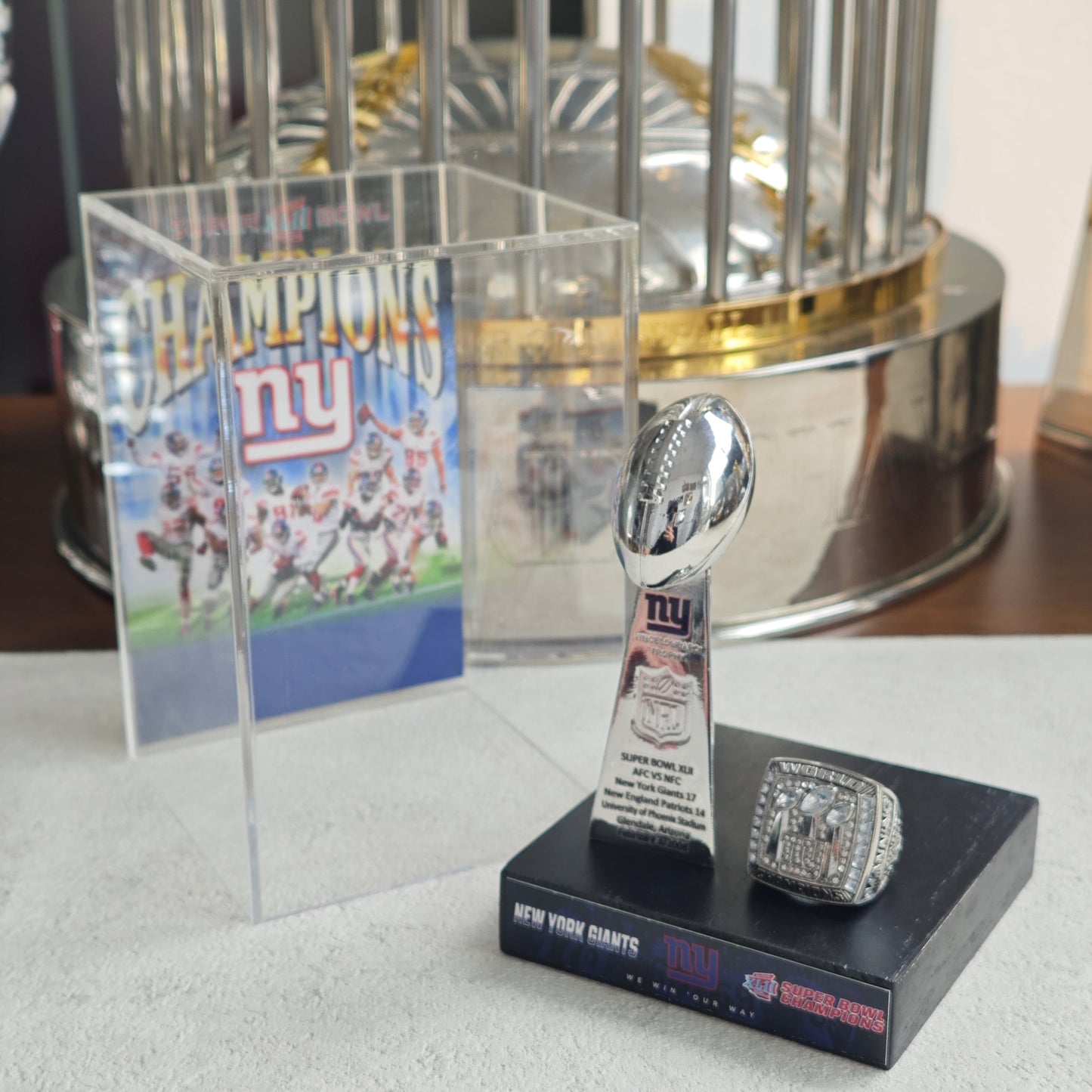 2008 New York Giants Super Bowl XLII Championship Trophy Display Case