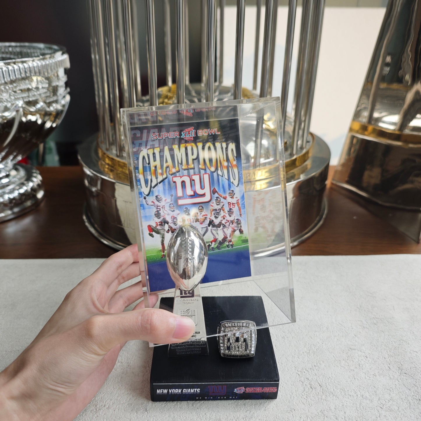 2008 New York Giants Super Bowl XLII Championship Trophy Display Case