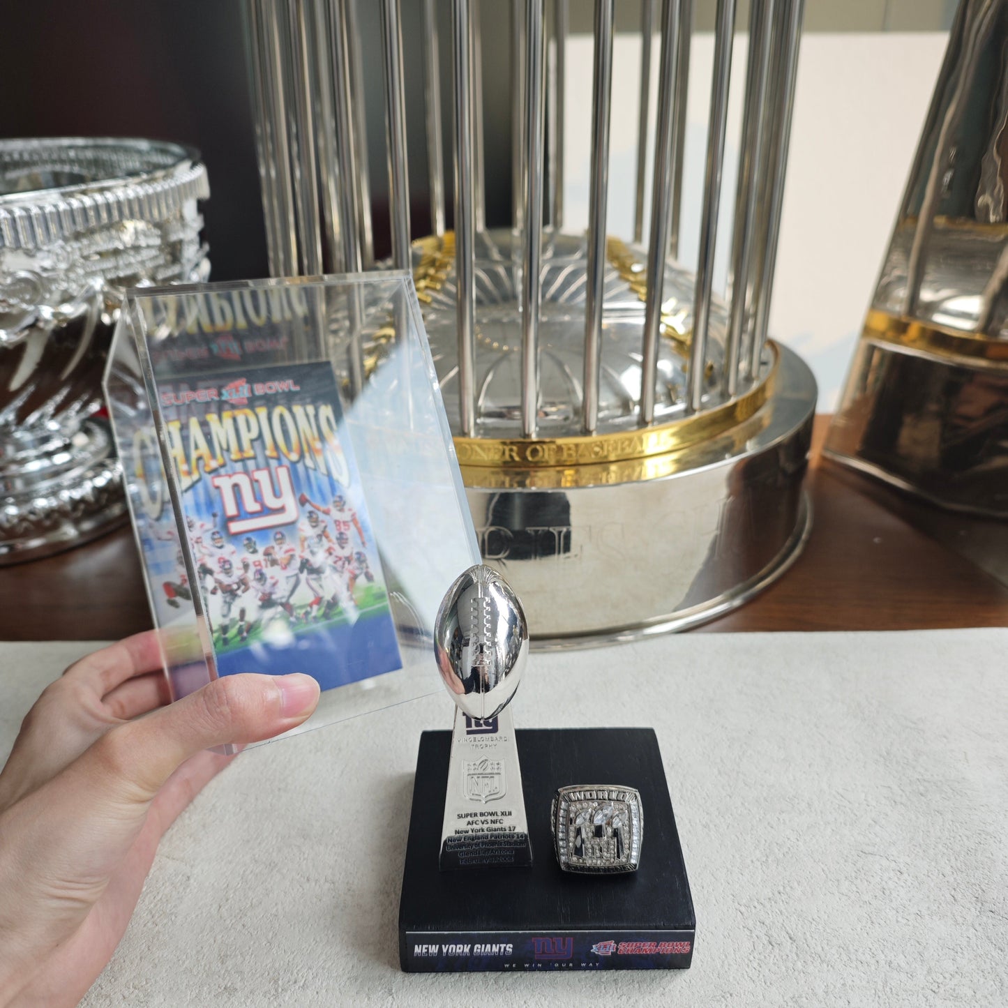 2008 New York Giants Super Bowl XLII Championship Trophy Display Case