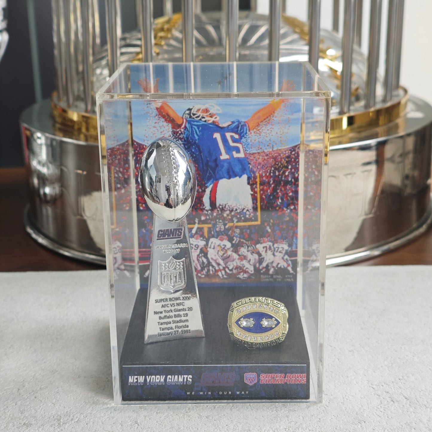 1991 New York Giants Super Bowl XXV Championship Trophy Display Case