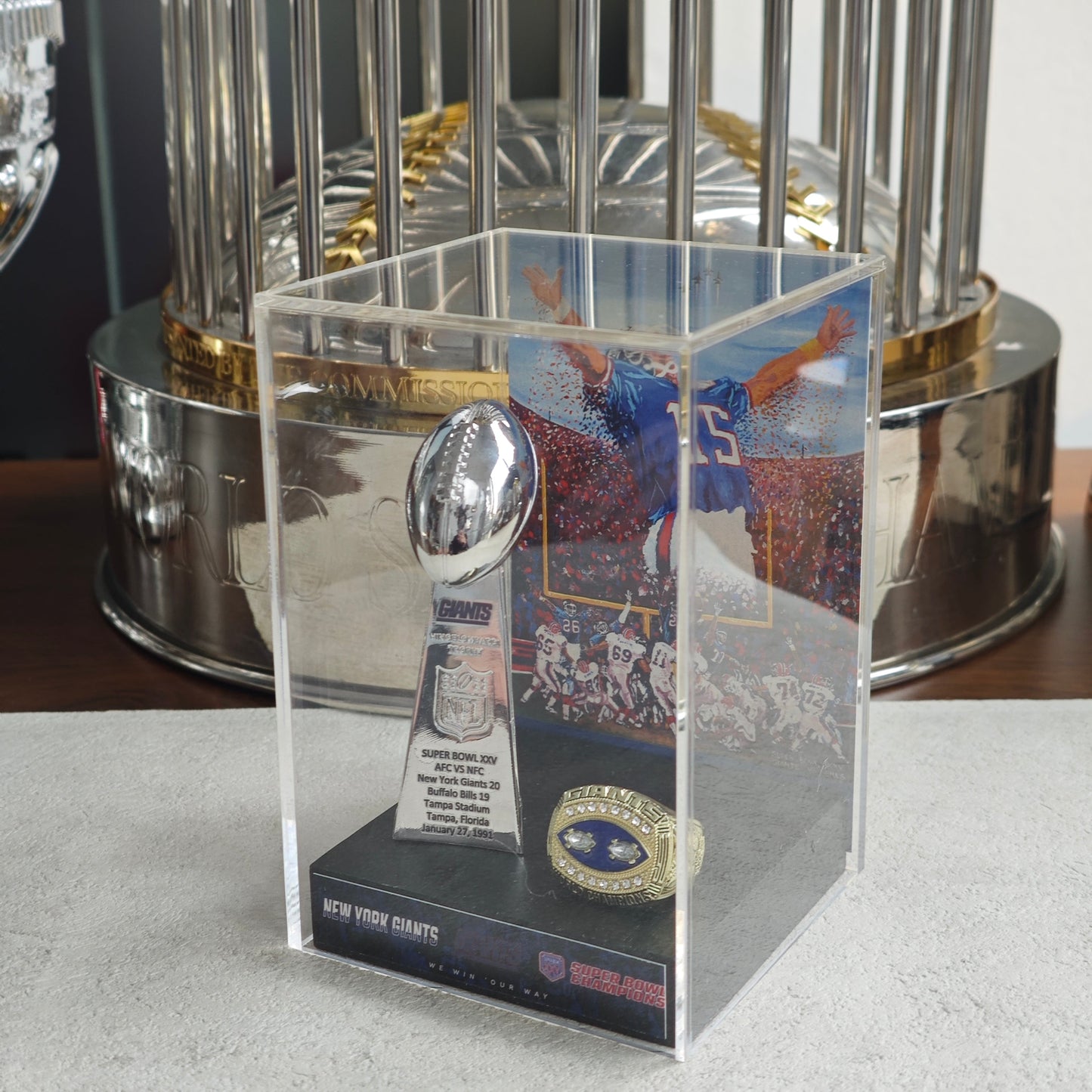 1991 New York Giants Super Bowl XXV Championship Trophy Display Case