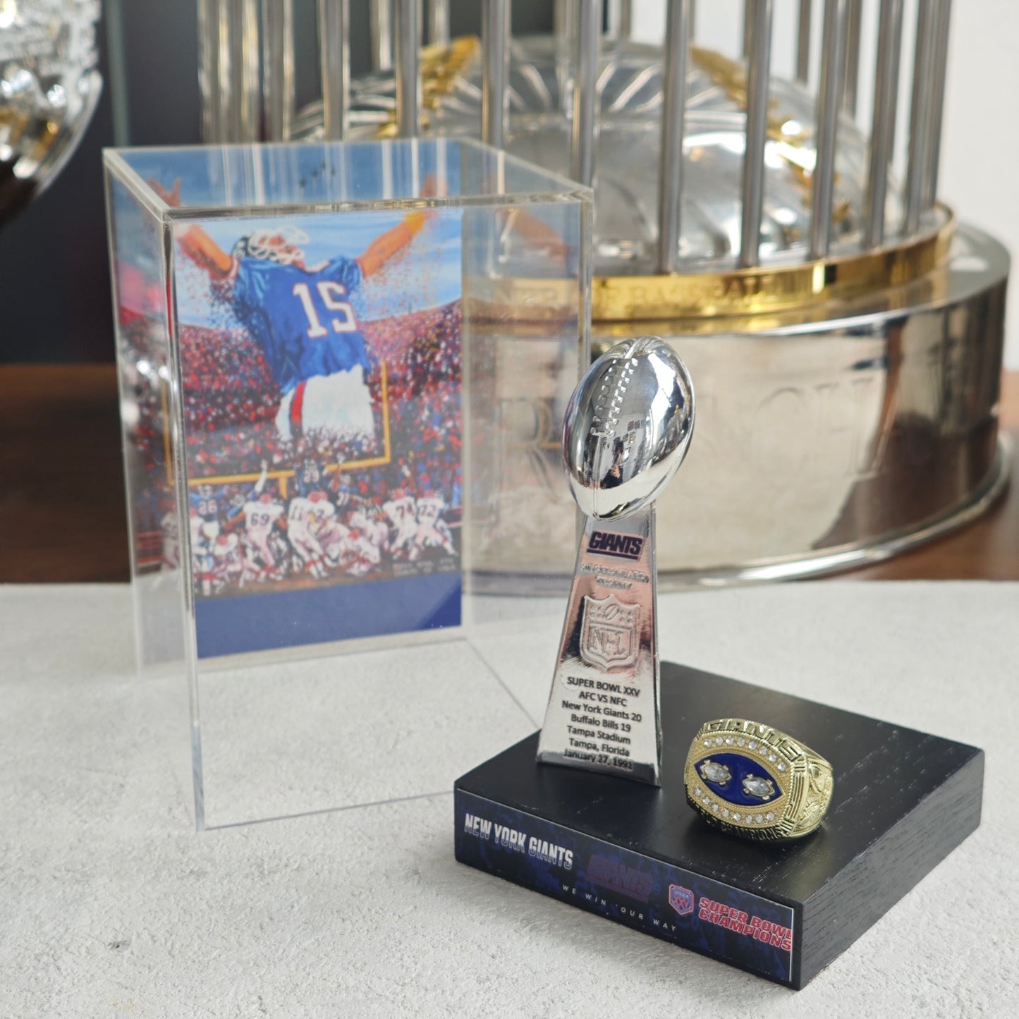 1991 New York Giants Super Bowl XXV Championship Trophy Display Case