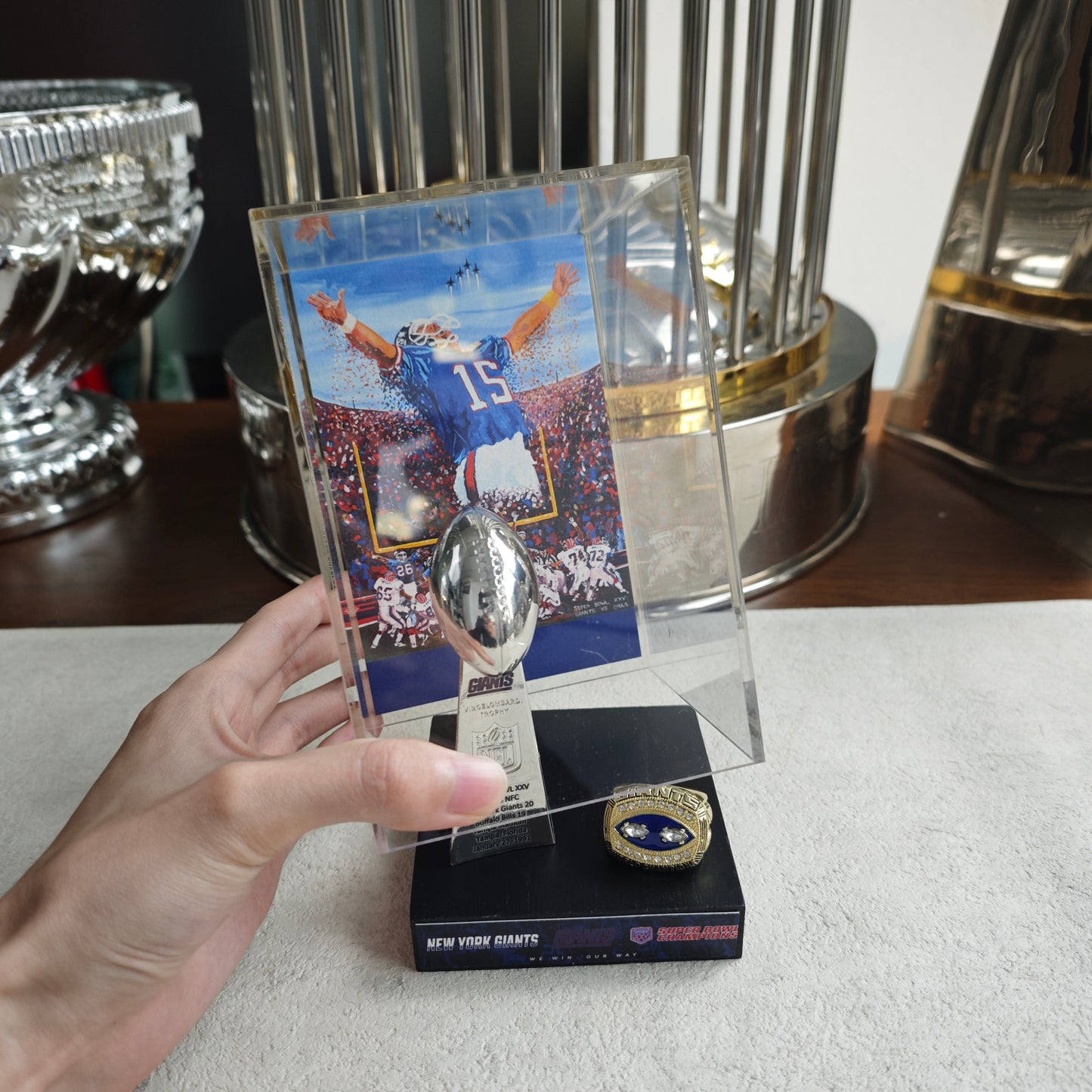 1991 New York Giants Super Bowl XXV Championship Trophy Display Case