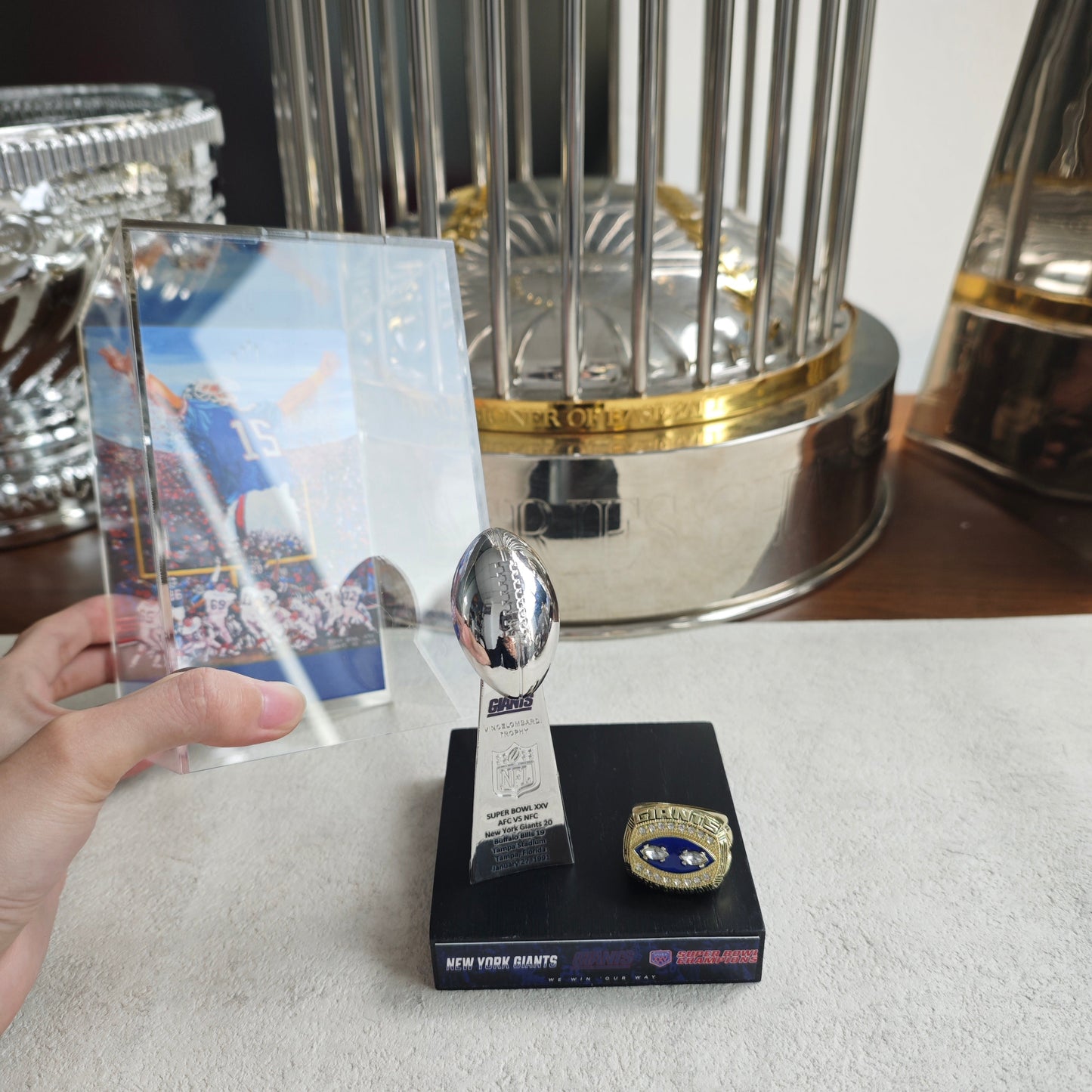 1991 New York Giants Super Bowl XXV Championship Trophy Display Case