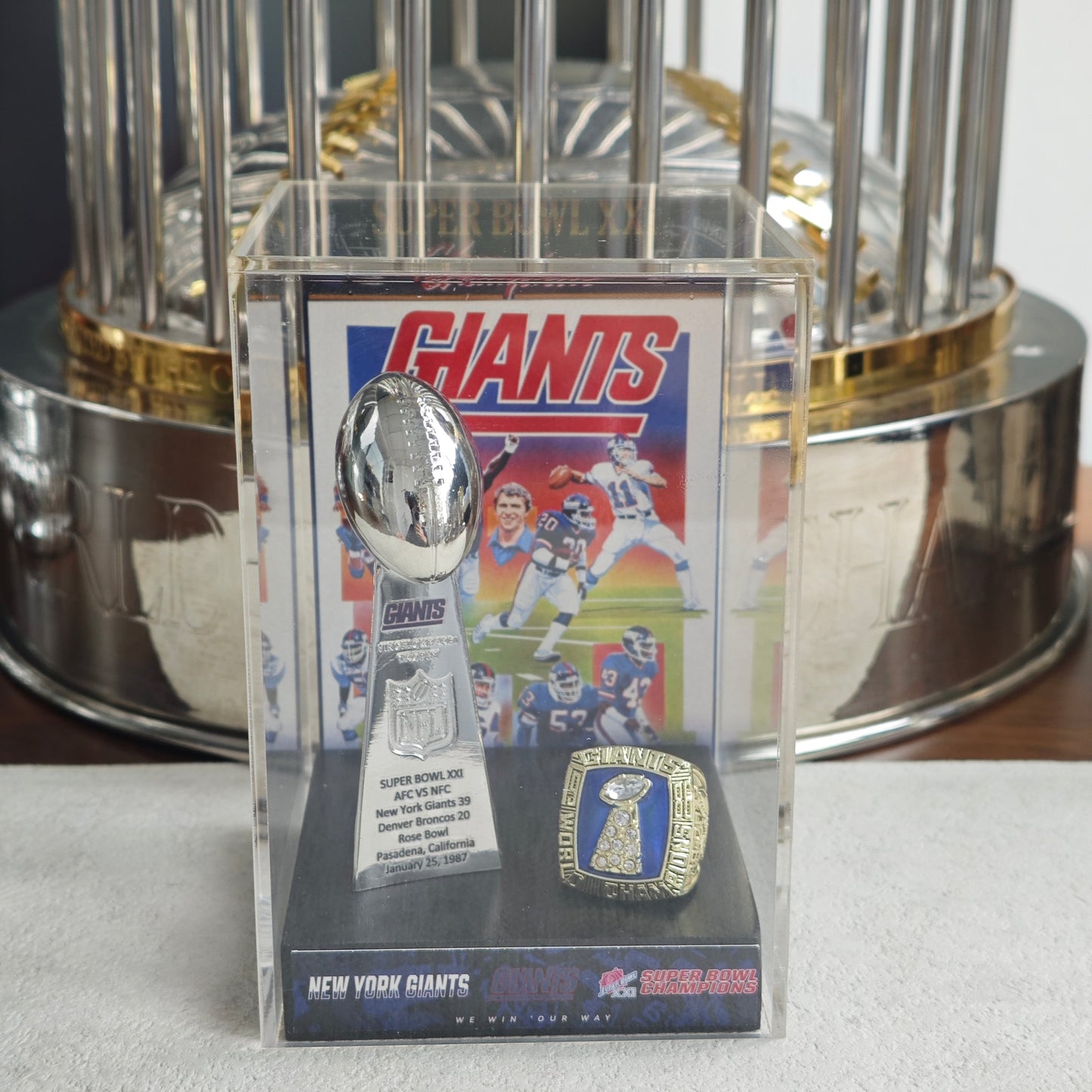 1987 New York Giants Super Bowl XXI Championship Trophy Display Case