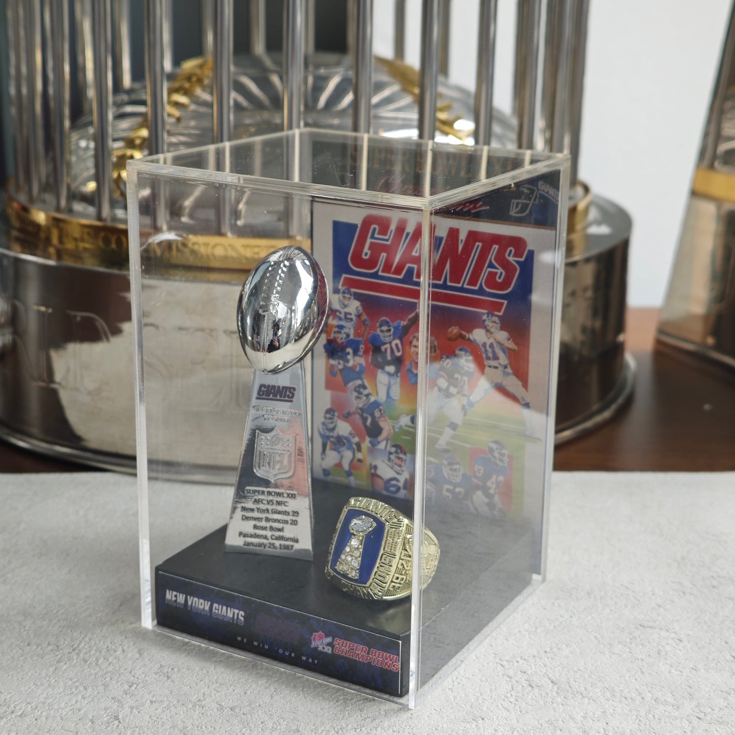 1987 New York Giants Super Bowl XXI Championship Trophy Display Case