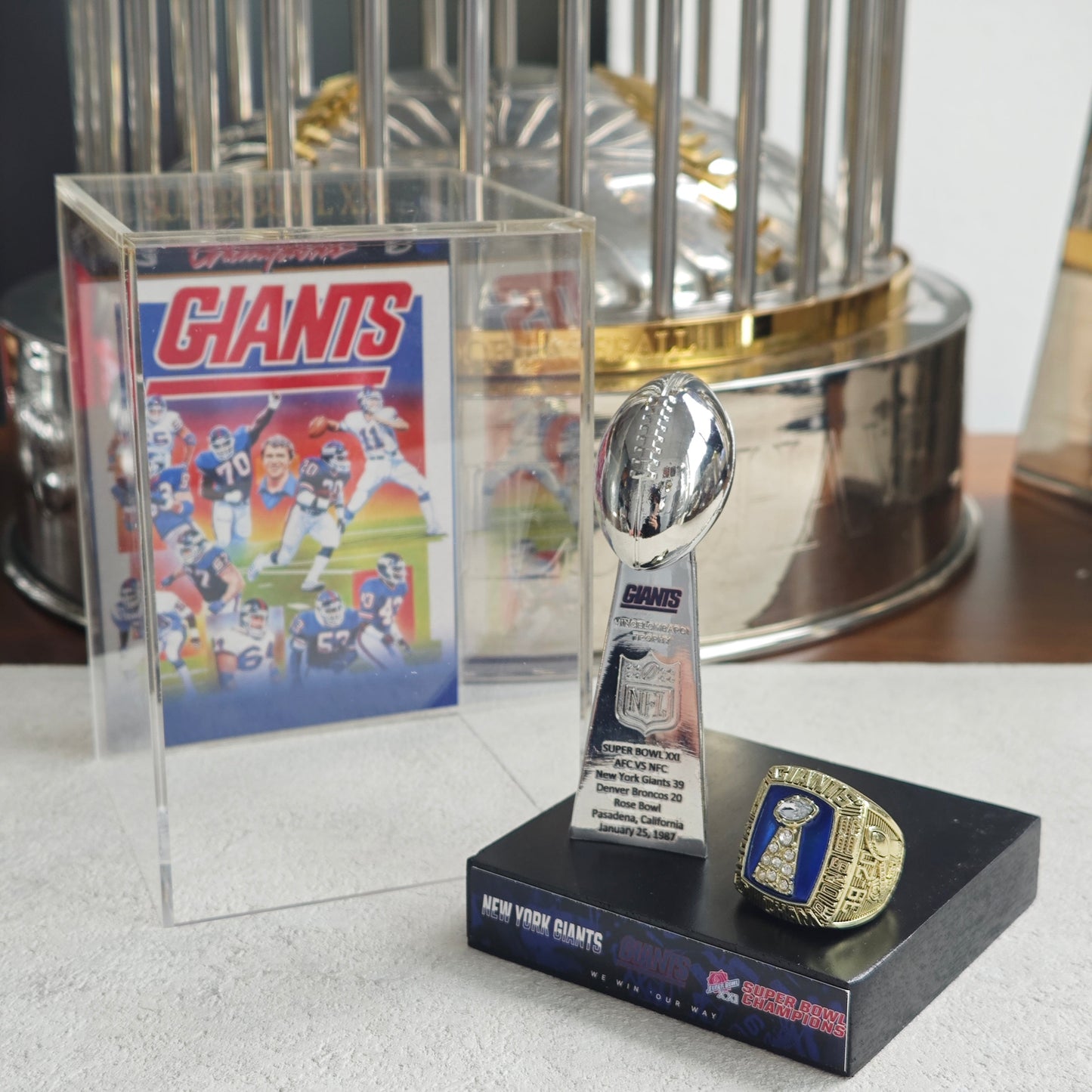1987 New York Giants Super Bowl XXI Championship Trophy Display Case