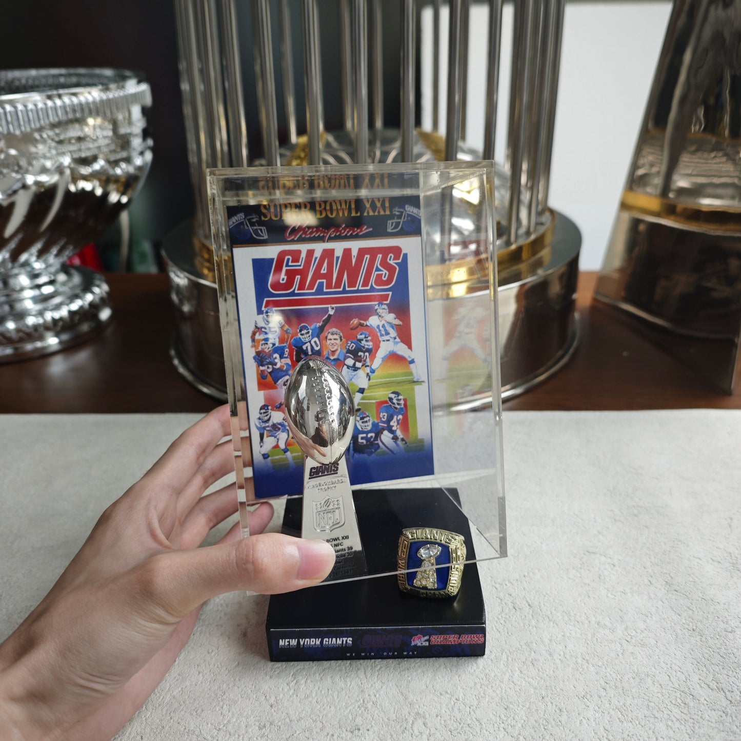 1987 New York Giants Super Bowl XXI Championship Trophy Display Case