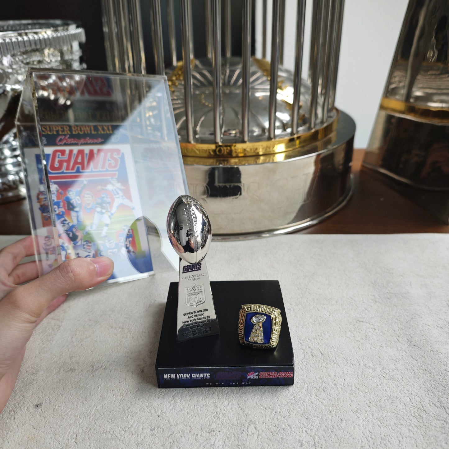 1987 New York Giants Super Bowl XXI Championship Trophy Display Case