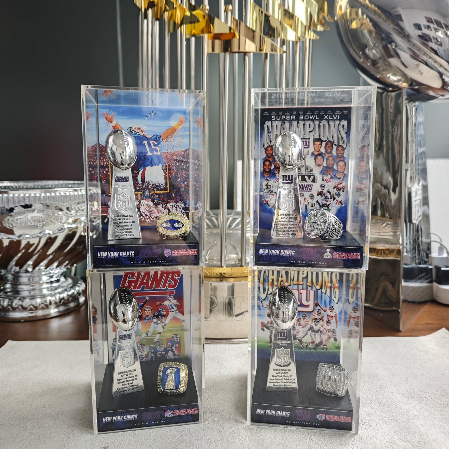 1991 New York Giants Super Bowl XXV Championship Trophy Display Case