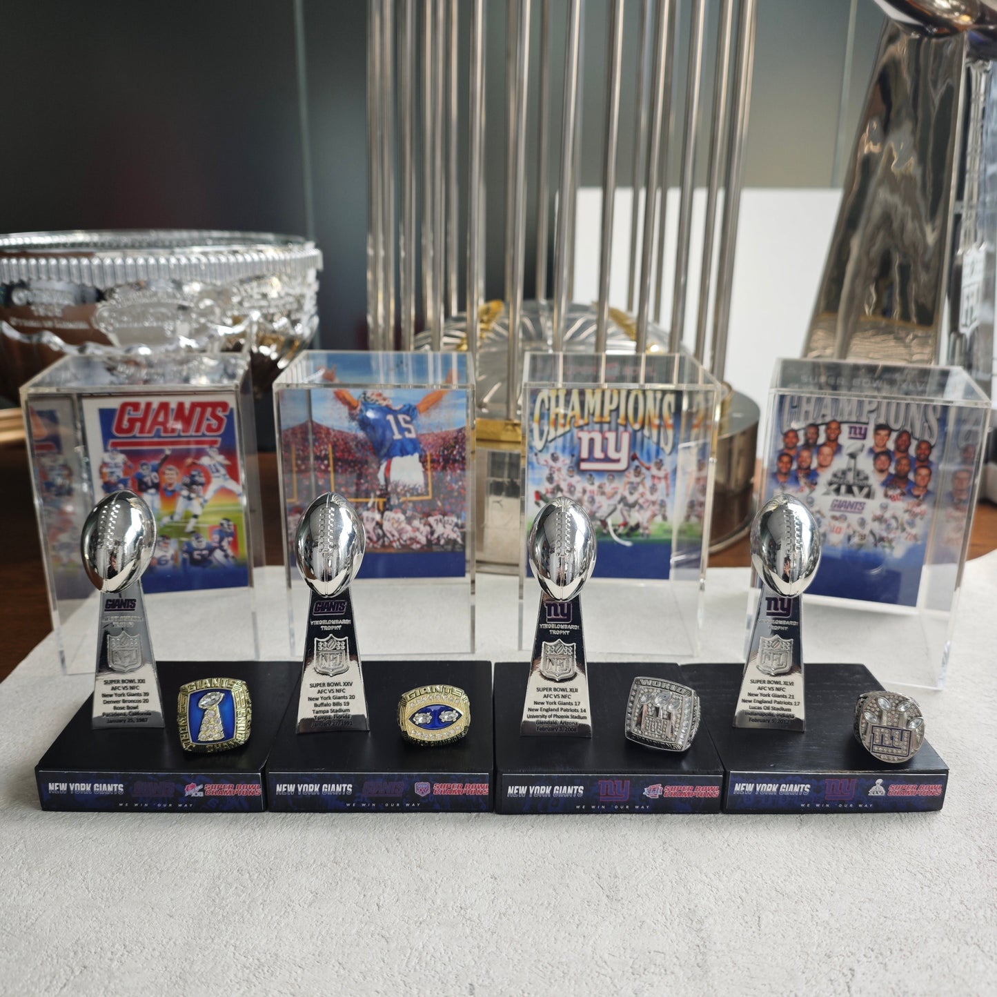 2012 New York Giants Super Bowl XLVI Championship Trophy Display Case